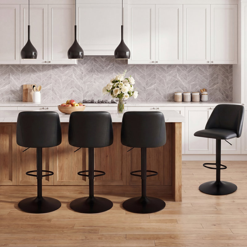 Swivel Upholstered Adjustable Height Counter & Bar Stool With Footrest, Black, 4