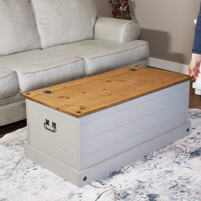 Chanab Rectangular Pine Wood Farmhouse Indoor Storage Chest Bench