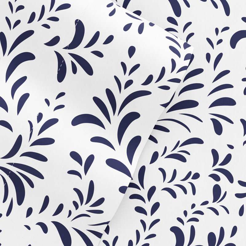 Ensemble de draps en microfibre à motif Simply Soft™, Éclat de vignes bleu marine, Simple