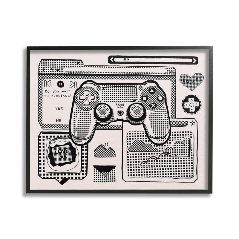 «Retro Gamer Collage», art de la giclée encadrée par Melissa Wang, Giclée encadrée noir minuit, H 24 po x l 30 po