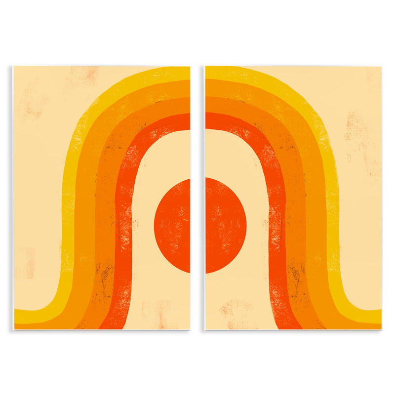 Soleil couchant sous un ton chaud arc-en-ciel, ensemble de 2 plaques murales par Daphne Polselli, H 19 po x l 13 po