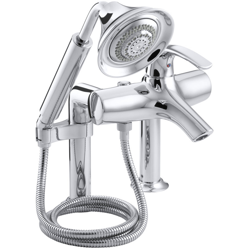 Symbol Deck-Mount Bath Faucet with Diverter Spout and Handshower, Polished Chrome