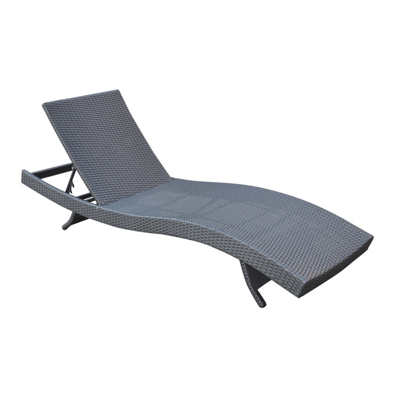 Contemporary Black HDPE Wicker Adjustable Chaise Lounge, 78"