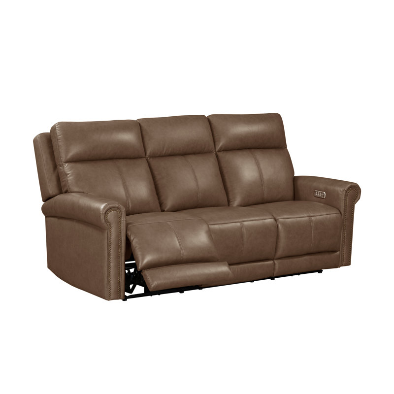 Sterling Power Reclining Sofa With Console, Power Headrests & Lumbar, Brown Genuine Leather