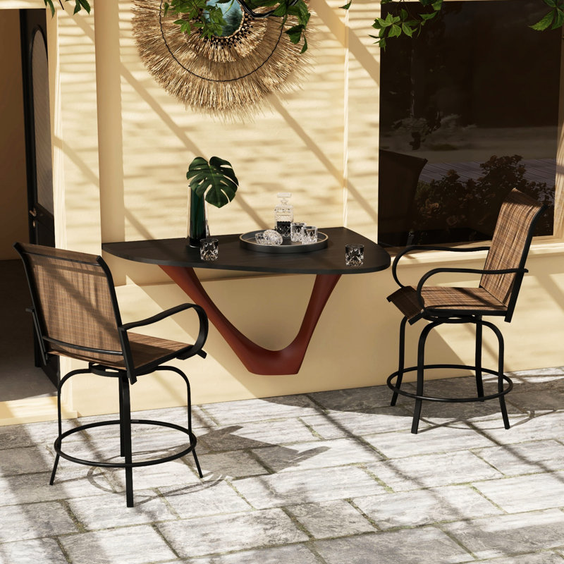 2pcs Balcony Bar Stools, 360° Swivel Armrest Chairs With High Mesh Fabric, Steel Frame For Poolside, Backyard, Tan Color Poolside Stools , , Fabric & Patio, Balcony, Backyard