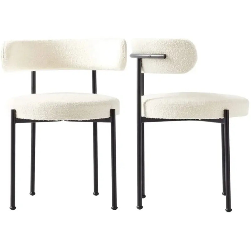 Boucle Side Chair with Steel Frame, Cream