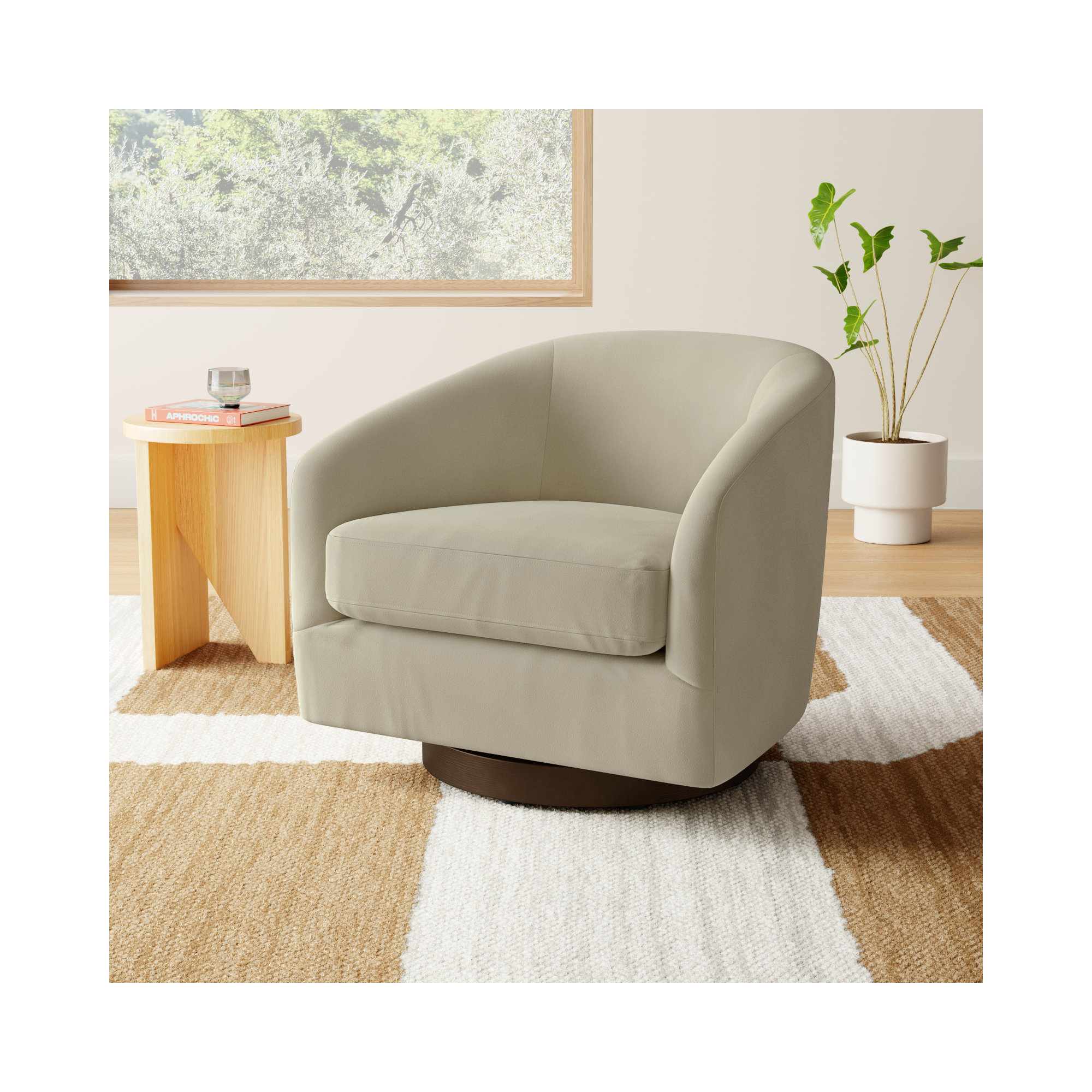 Bennett Upholstered Swivel Barrel Chair, Bella Beach Performance Velvet