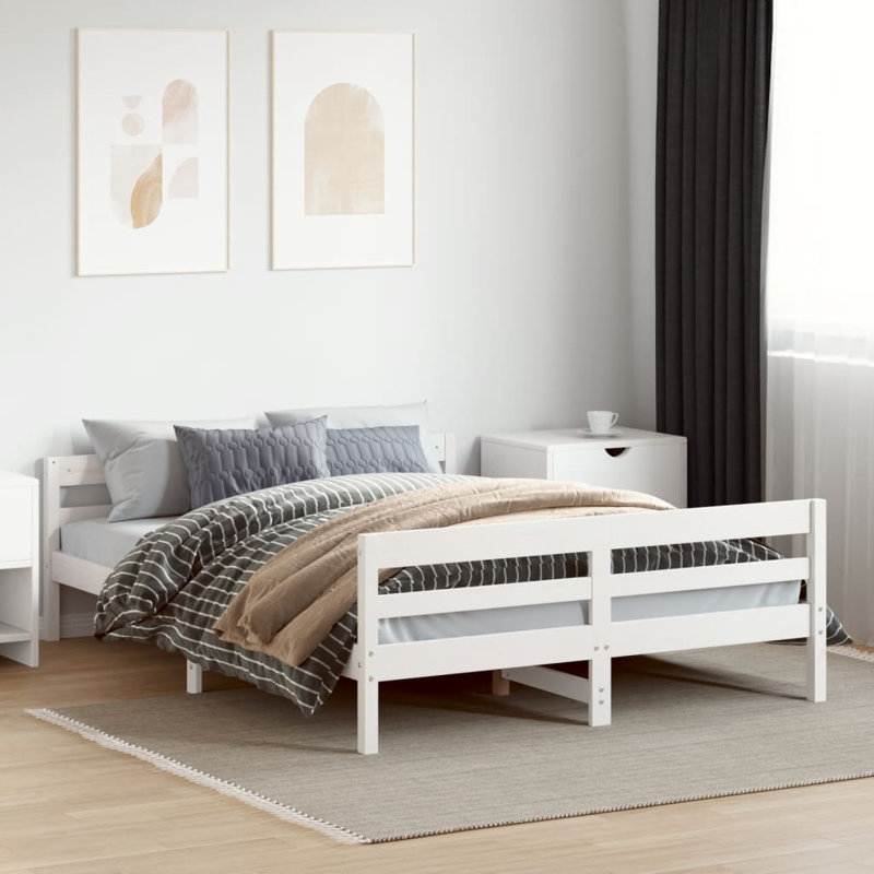 Albinca Solid Wood Bed, White, EU Double - 140 x 200 cm