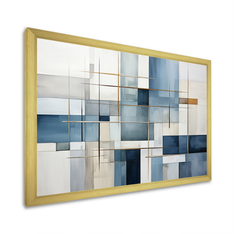 Jakier Blue Grey Line Art Abstract Geometrics I On Canvas Print, H 12 po x l 20 po x P 1 po, Cadre doré à une seule photo
