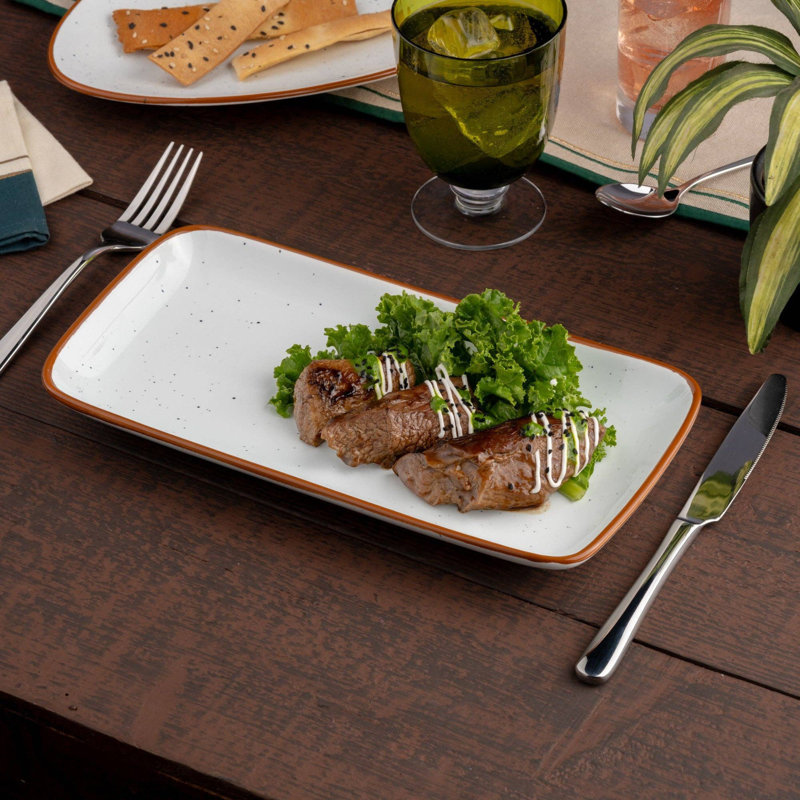 Assiette rectangulaire en porcelaine de qualité supérieure TERRA ARENA, 14,17 x 6,5 x 1,18 po