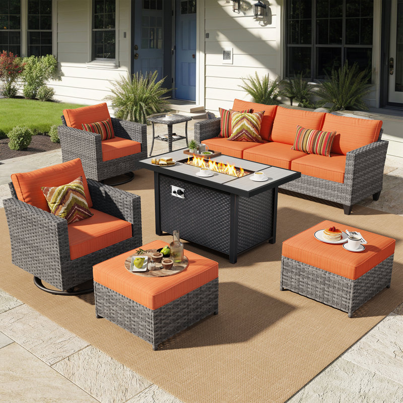 Ensemble de mobilier d'extérieur et canapé 7 pièces avec poêle, Orange