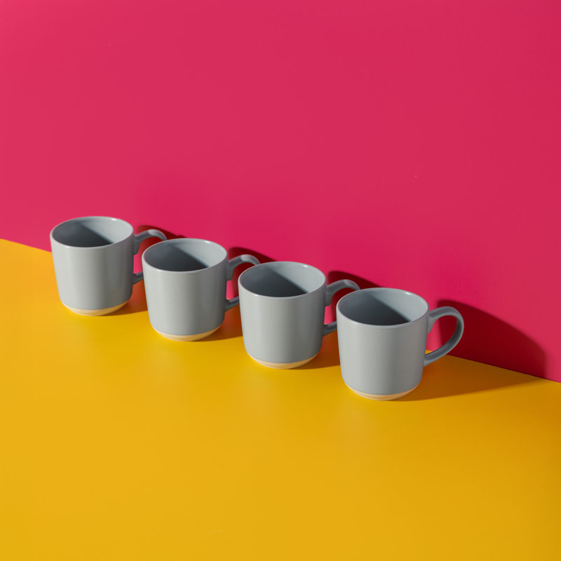 La Cafetière Ceramic Mugs, Set of 4 Durable Ceramic Coffee Cups with Unglazed Base, 350ml, Purple