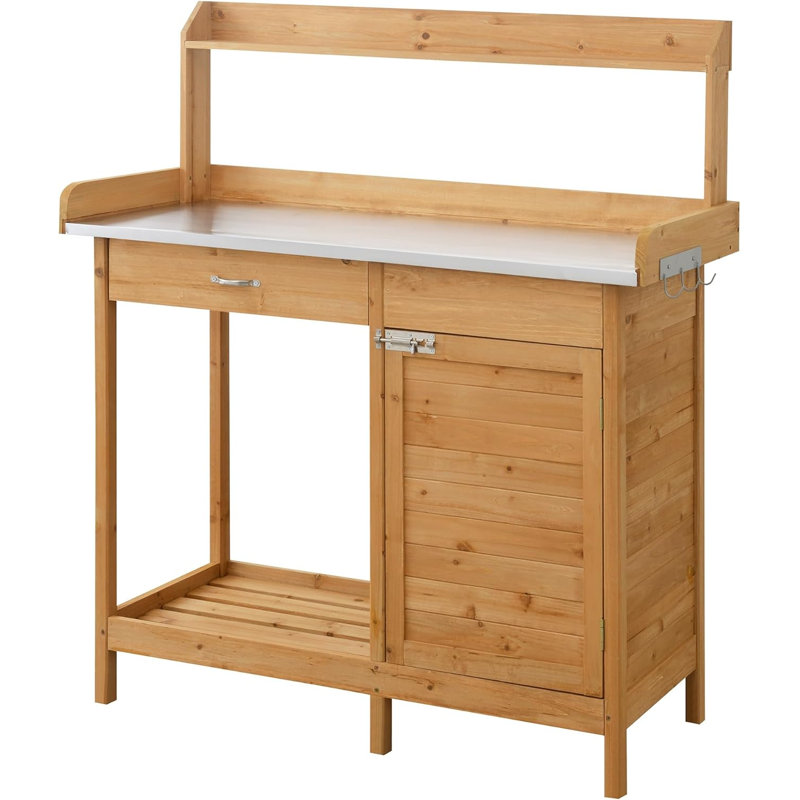 Banc de rempotage de luxe à 1 tiroir avec armoire de rangement et tablettes, chêne clair, Light Oak