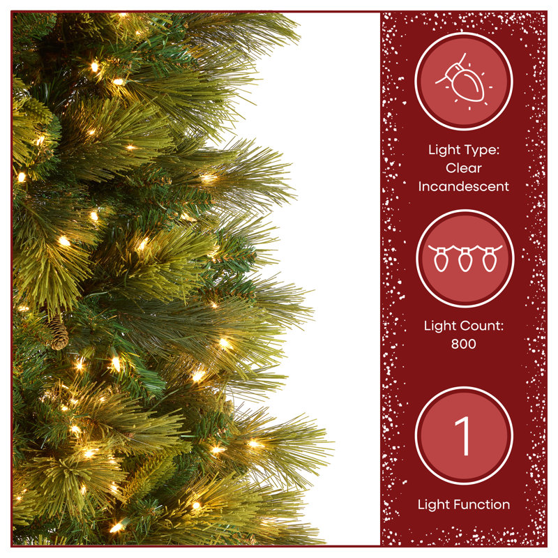 Carolina Slim 9' Green Pine Artificial Christmas Tree with 800 Clear Lights with Stand, 9'