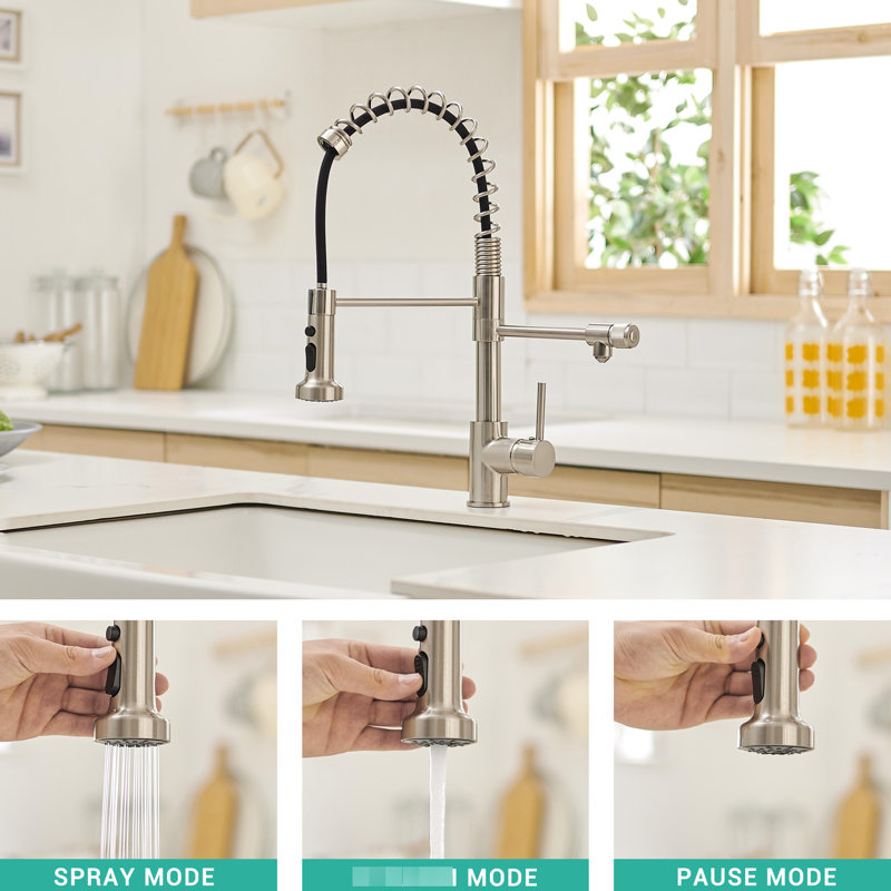 Robinet d'évier de cuisine en nickel brossé avec fonction d'eau potable - Filtre rétractable pour les robinets de cuisine à domicile