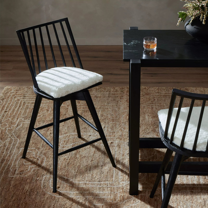 Daltrey Swivel Upholstered Counter Stool with Solid Wood Frame, Bar Stool (30.29" Seat Height), Lavon Flint/Linen Blend