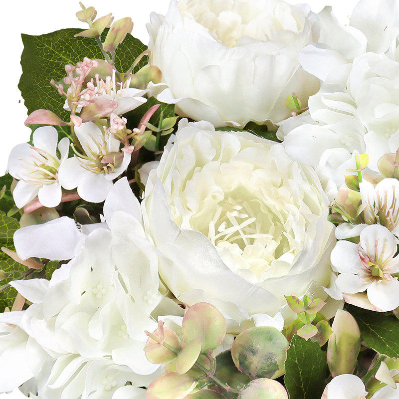 Mélange de pivoines et d'hortensias, Blanc crème