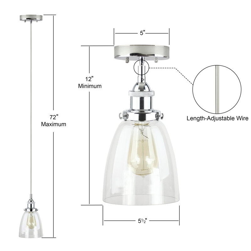 Nazmiye 1 - Light Single Pendant, Polished Chrome, Clear, Yes