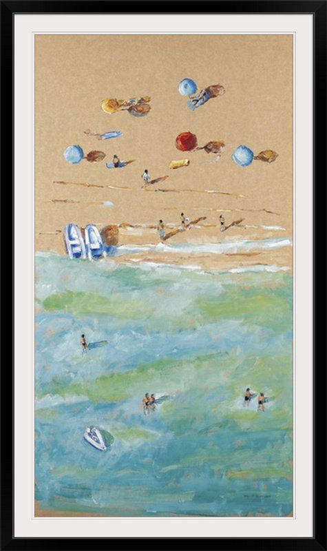 Entre mer et sable i-imprimé Adolf Llovera, Cadre noir, H 44 po x l 27 po x P 1 po