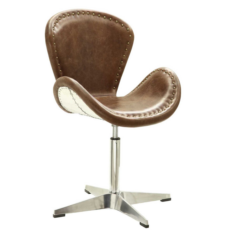 Chaise d'appoint pivotante en cuir fleur 25 po Annessia, Brun