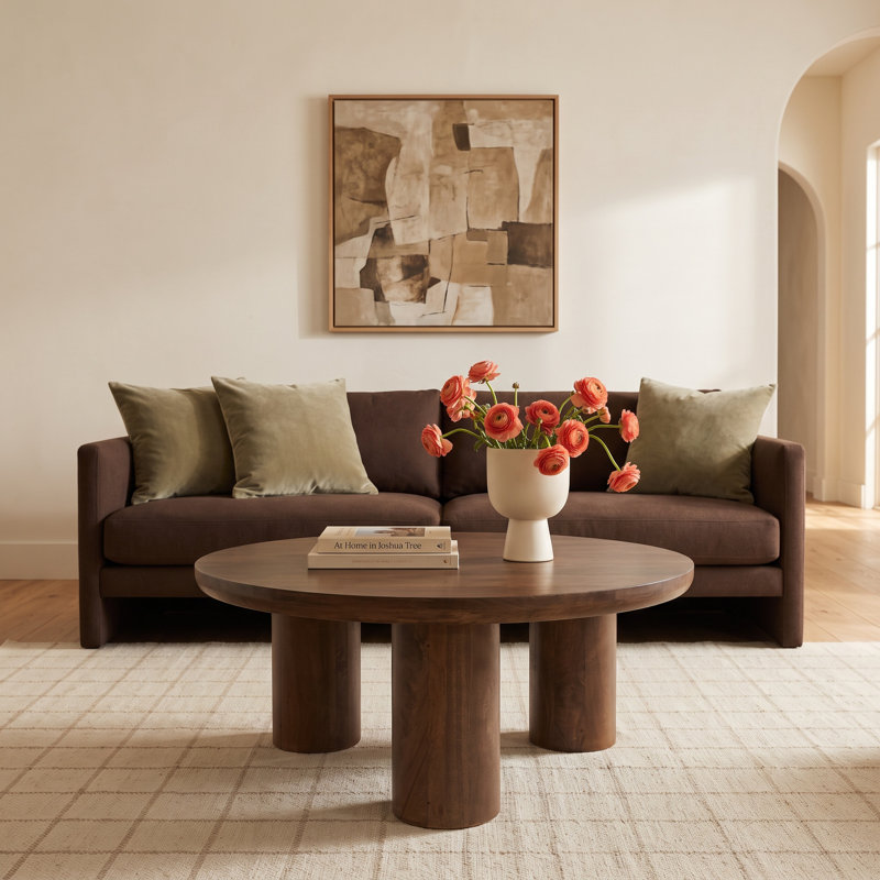 Columnia 40" Solid Wood Round Coffee Table, Cocoa Brown