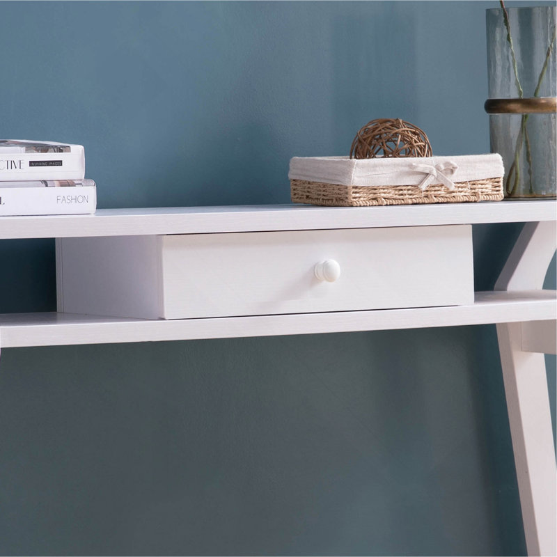 White Console With One Drawer And Two Side Shelf Furnishings Modern Shelves - Glinting