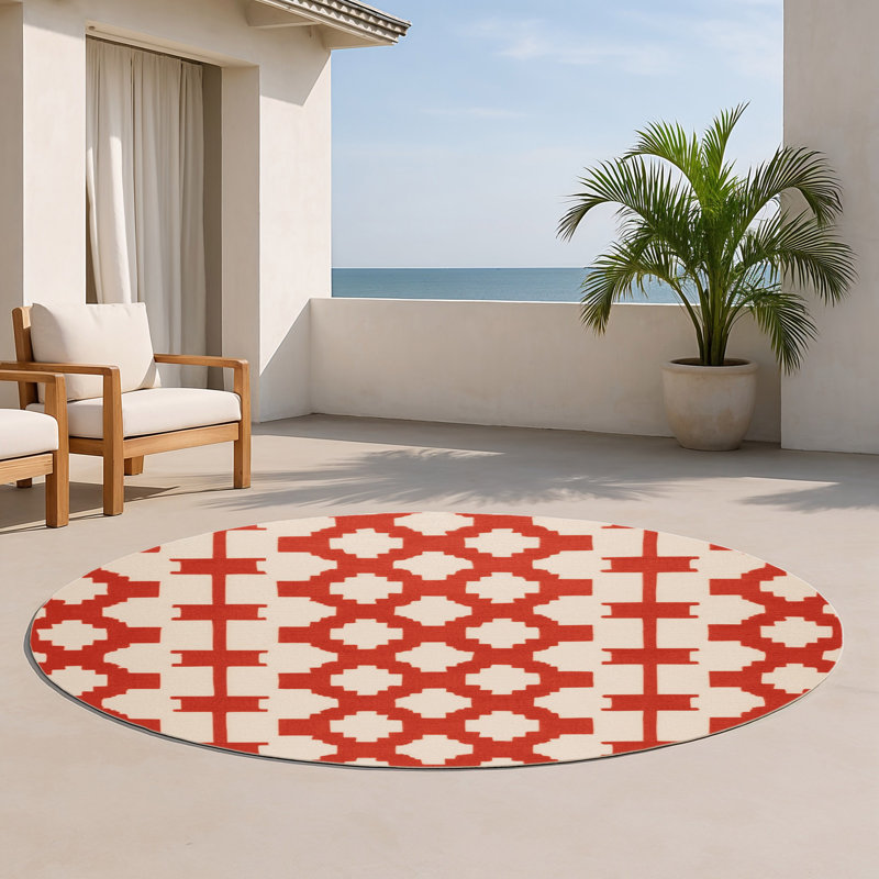 Tapis intérieur et extérieur beige Trellis, Rond 5 pi