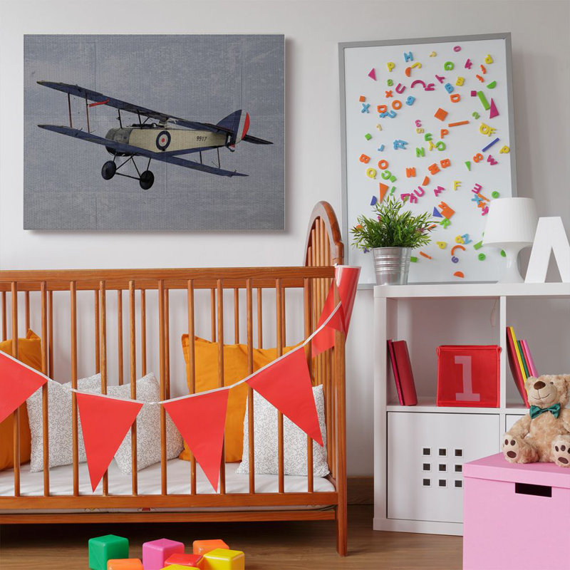 Décoration murale Lepe avion militaire pour enfants, H 36 po x l 48 po, Toile tendue