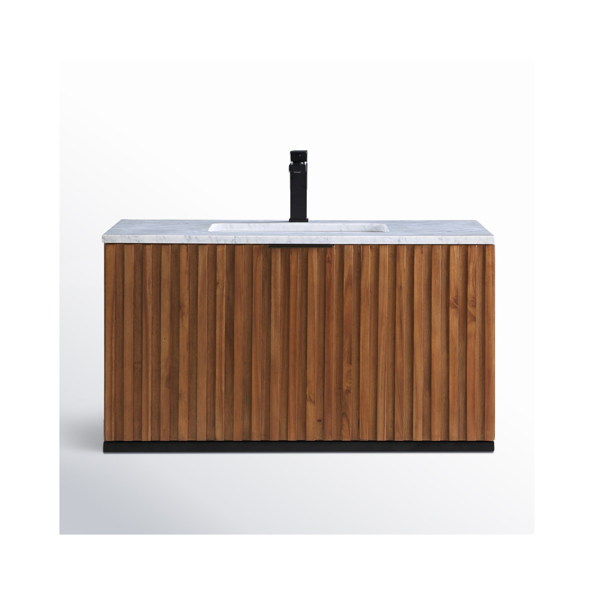 Terra 36'' Single Bathroom Vanity, Walnut, Matte Black, Carrara Marble/Single Faucet Mount