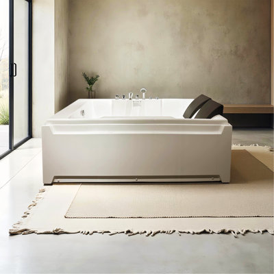 Baignoire tourbillon, baignoire à jets de 73 po x 48 po pour 2 personnes, hydromassage et chromathérapie, certifié UL, certifié UPC, tablier à 3 côtés, acrylique, 110 gallons, drain à gauche