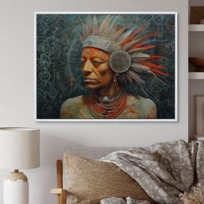 Chaman amérindien avec coiffe de plumes sur toile