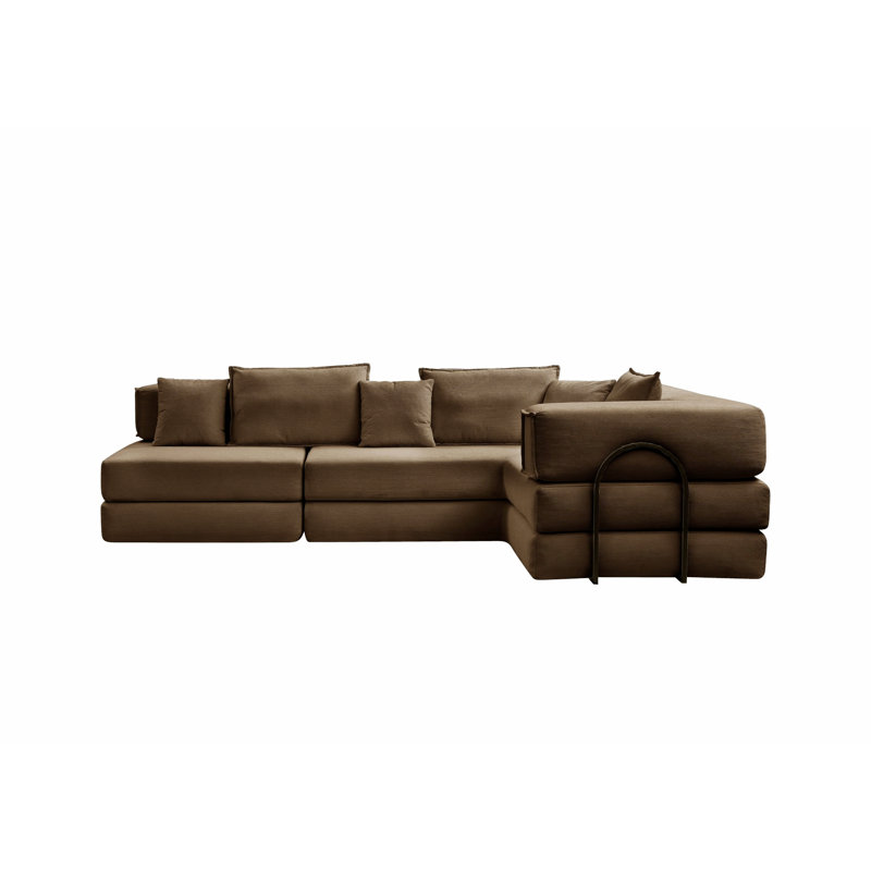 Canapé modulaire rembourré Boneless, canapé de salon en forme de L avec 6 coussins, Brun