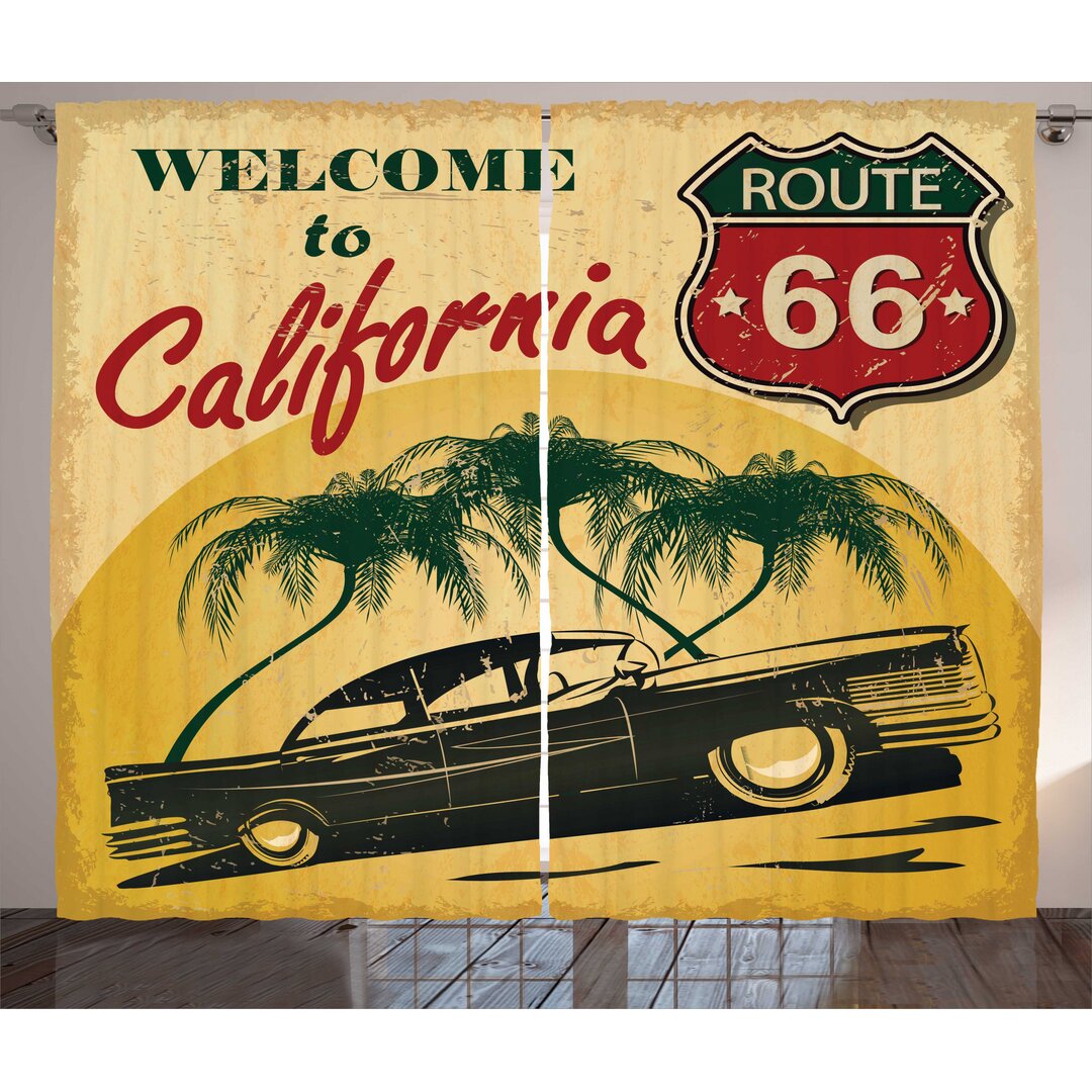 Rustikaler Vorhang, California Werbung, Retro, Smaragdgrün Rot