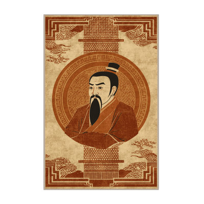 Machine Washable Percilla Confucius Portrait Global Inspired Block Print Rug in Brown – Beige Binding