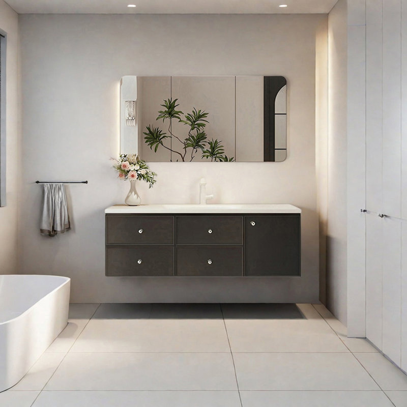 Armoire de salle de bain simple de style français, Noir, 63"