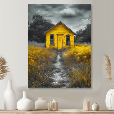 Horizon de petit chalet monochrome jaune et gris - ferme, décoration murale