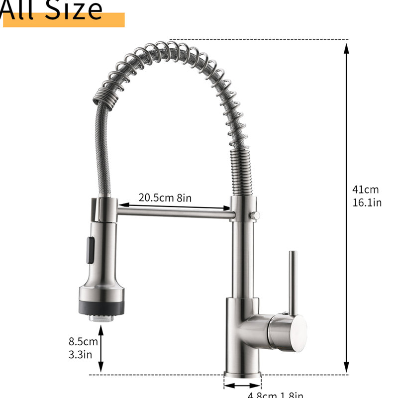 Single Handle Kitchen Faucet With Pull Down , Brushed Nickel, 360-Degree Spin Spout For Sink Spray, Handle, Rotatable And Bath Sinks Faucets