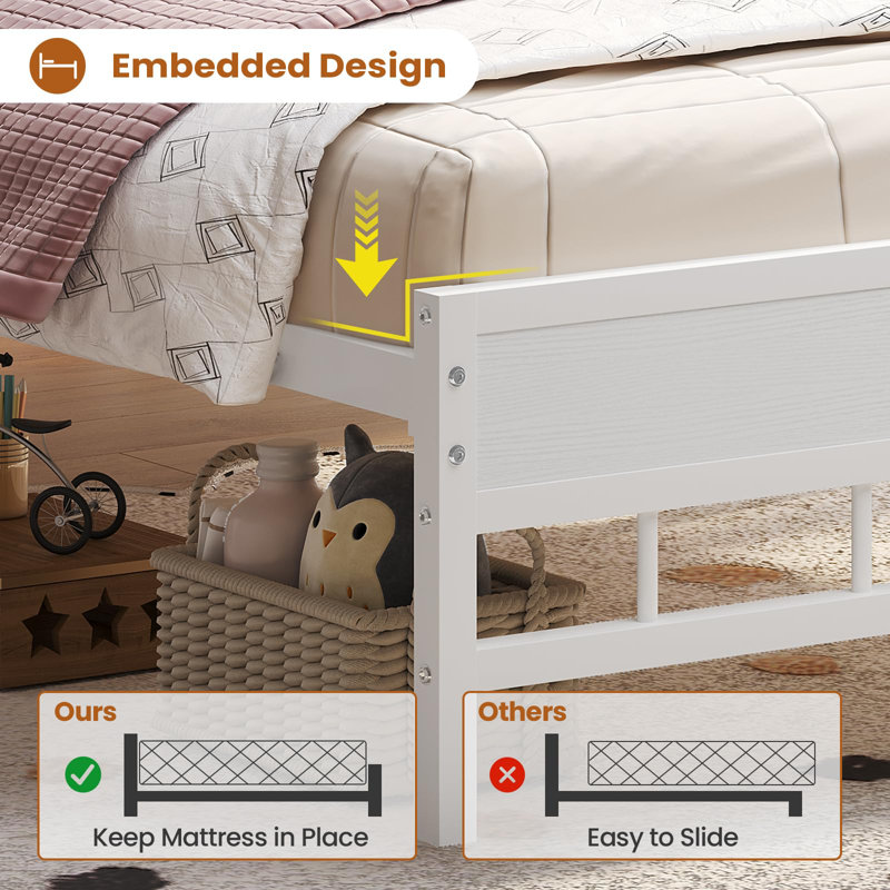 Cadres de lit simple avec tête de lit et 5 tablettes de rangement et rangement sous le lit, cadres de lit simple avec DEL et station de charge, aucun sommier nécessaire