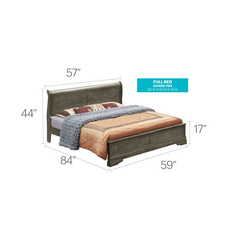 Louis Phillipe Standard Bed, Full, Gray