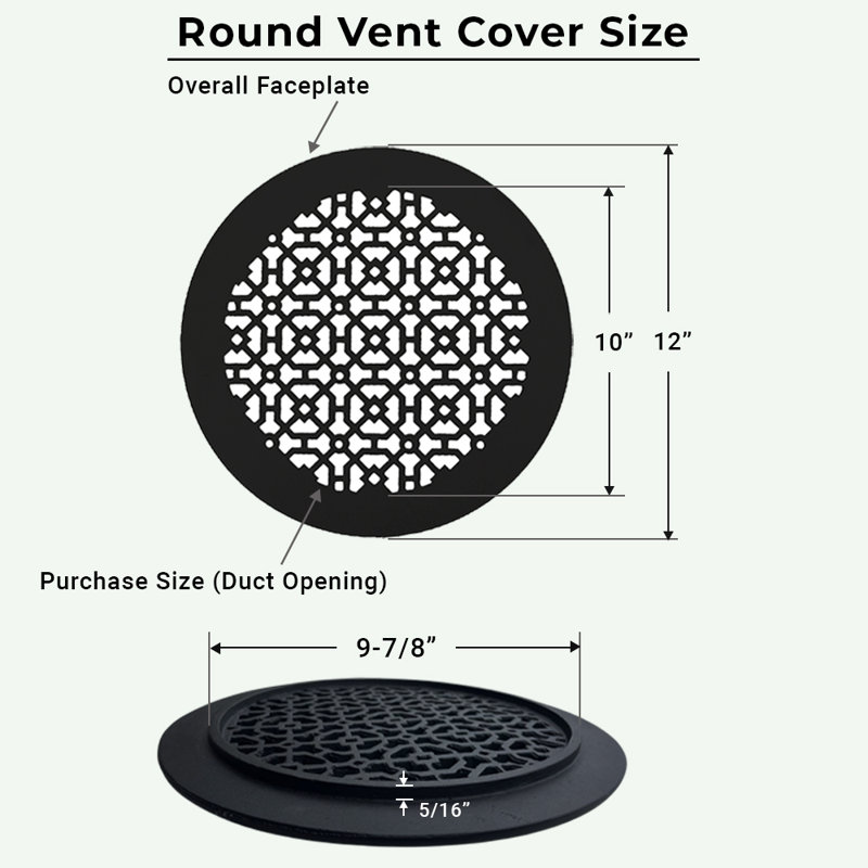 Grille ronde en fonte d'aluminium de 10 po Achtek (12 po au total) thermolaquée, Blanc, Plancher sans trous de vis