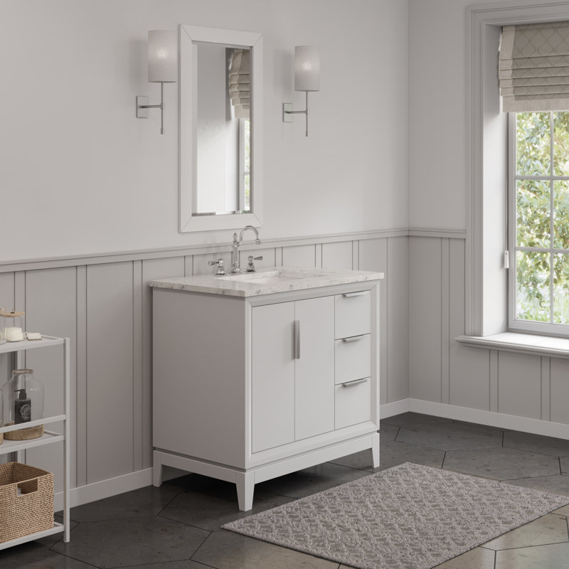 Meuble-lavabo de comptoir en marbre blanc 36 "Elizabeth de Carrara avec miroir Elizabeth, Blanc pur