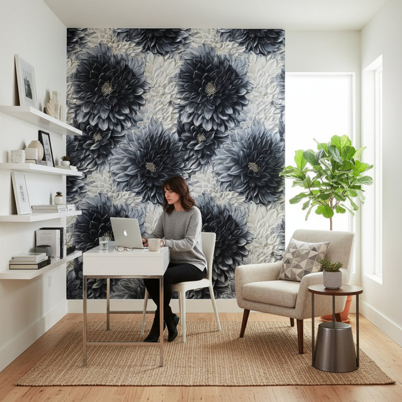 Papier peint floral gris, décoration murale moderne amovible