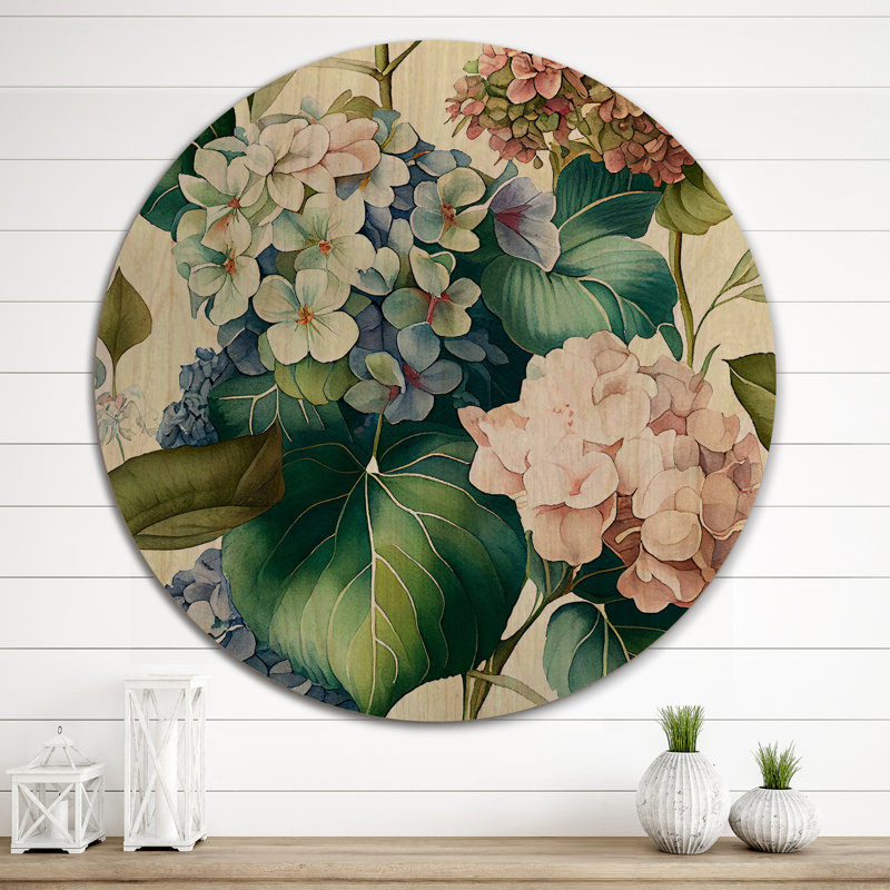 Hydrangena bleu rétro III - Art mural floral en bois - Bois de pin naturel, H 36 po x l 36 po x P 1 po