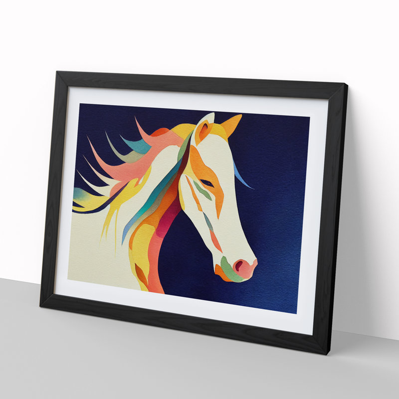 XH1022-6103X Modern Horse Abstract - Single Picture Frame Print, 46cm H x 64cm W x 2cm D, Black