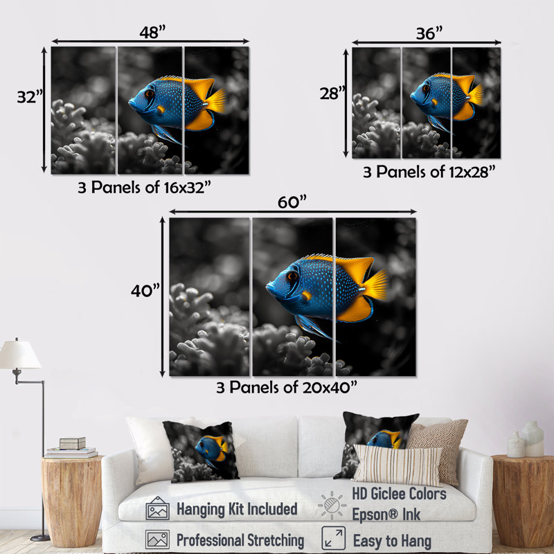«Blue Aquariums Oceanic Oasis Fish I» «Blue Aquariums Oceanic Oasis Fish I» 3 pièces, Toile tendue