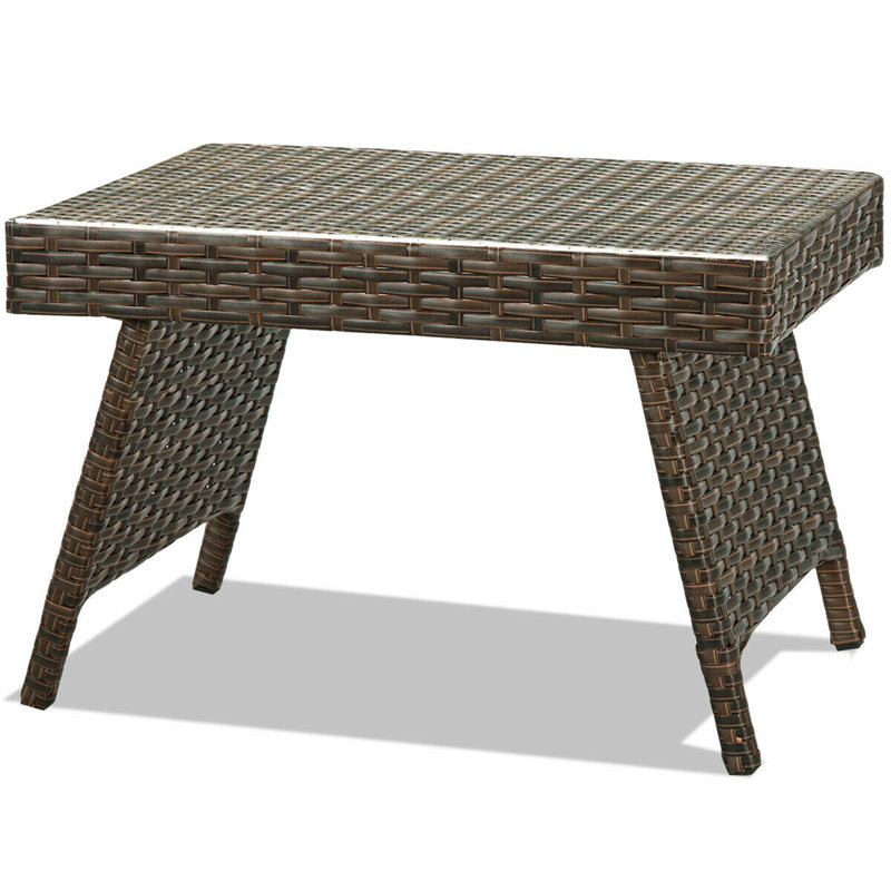 Aviraj Rectangular Wicker/Rattan Outdoor Folding Side Table, Brown