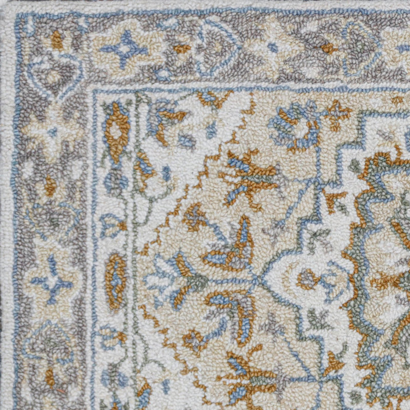 Hardwick Oriental Hand Tufted Wool Soft Gray/Blue/Yellow Area Rug, Rectangle 5'6" x 8'6"
