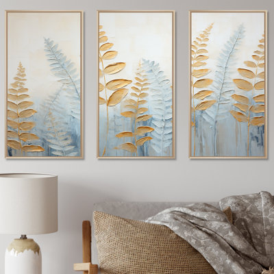 Blue and Golden Ferns Breeze Symphony - ensemble de décorations murales fougères