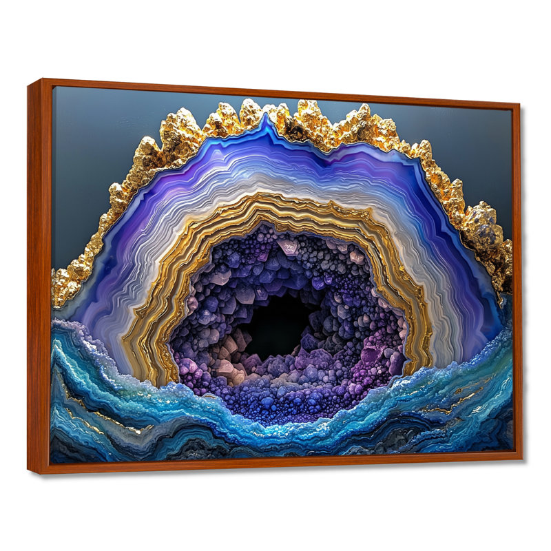 «Agate Dream River VII - Stone Geode», reproduction d'art, 30" H x 40" W, Brown, Floater Framed Print
