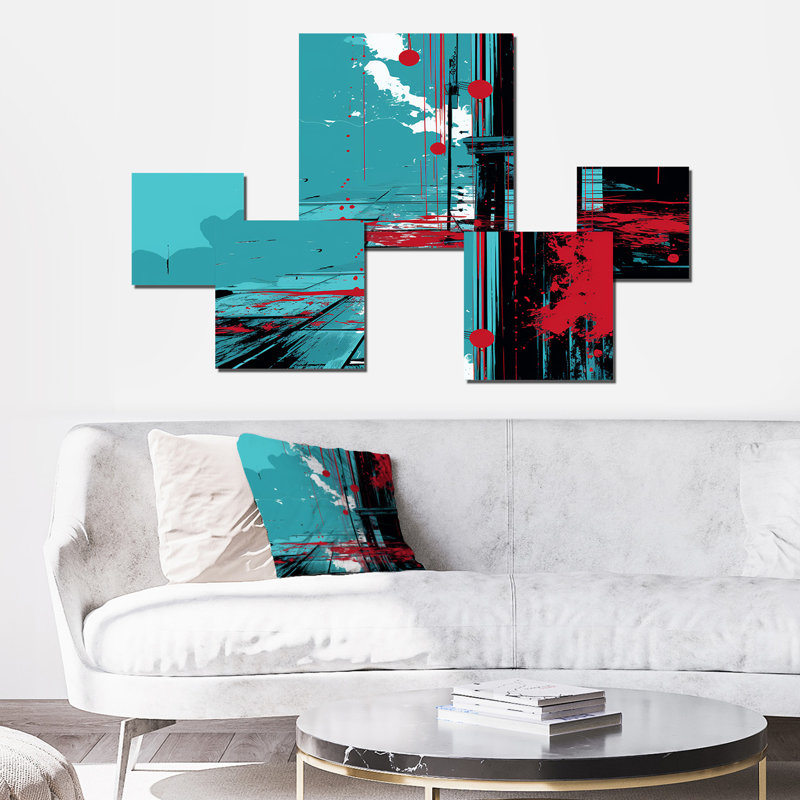 «Modern Cherry Eclipse Cityscape», ensemble d'art mural carré urbain